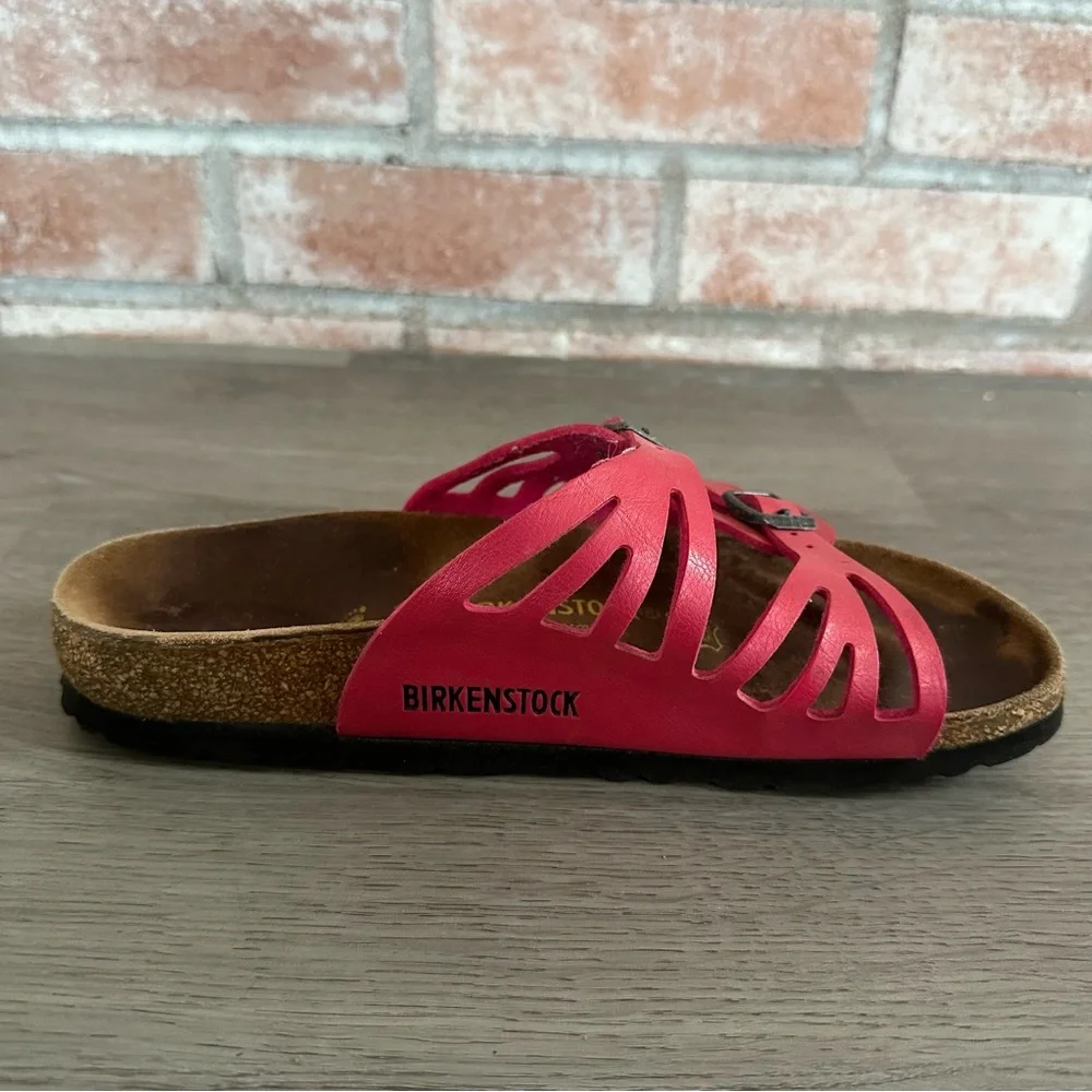 Birkenstock Granada Pink Sandals Women’s 37 Narrow 6 Double Strap Leather Slide - Picture 4 of 8